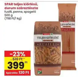 Spar SPAR teljes kiőrlésű, durum száraztészta ajánlat