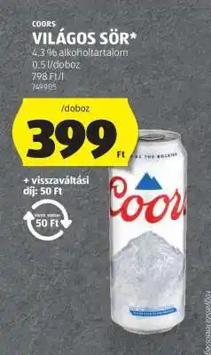 ALDI Coors Világos sör ajánlat