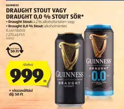 ALDI Guinness Draught Stout vagy Draught 0,0% Stout Sör ajánlat