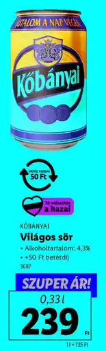 Lidl Kőbányai Világos sör ajánlat