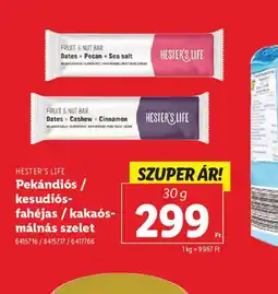 Lidl Hester's Life Pekándis / kesudis-fahéjas / kakas-málnás szelet ajánlat
