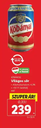 Lidl Kőbányai Világos sör ajánlat