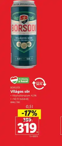 Lidl Borsodi Világos sör ajánlat