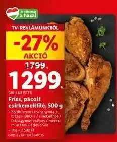 Lidl Grillmeister Friss, pácolt csirkemellfilé, 500 g ajánlat