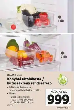 Lidl LIVARNO home Konyhai tárolókosár / hűtőszekrény rendszerező ajánlat