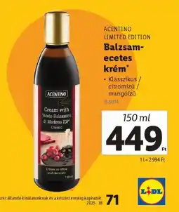 Lidl Acentino Balzsamecetes krém ajánlat