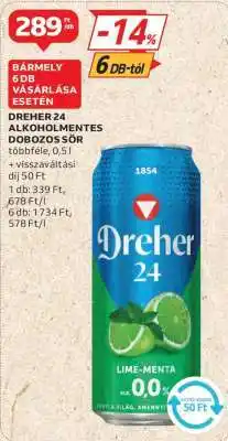 Auchan Dreher 24 Alkoholmentes Dobozos Sör ajánlat