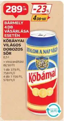 Auchan Kőbányai Világos Dobozos Sör ajánlat