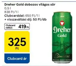 Tesco Dreher Gold dobozos világos sör ajánlat