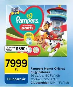 Tesco Pampers Mancs Őrjárat bugyipelenka ajánlat
