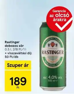 Tesco Rastinger dobozos sör ajánlat