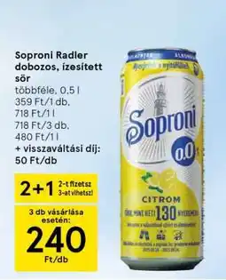 Tesco Soproni Radler dobozos, ízesített sör ajánlat