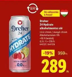 Lidl Dreher 24 Hydrate alkoholmentes sör ajánlat