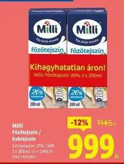 MILLI Főzőtejszín / habtejszín