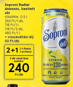 Tesco Soproni Radler dobozos, ízesített sör ajánlat