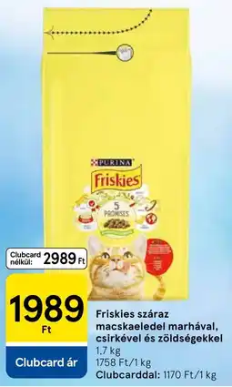 Tesco Friskies száraz macskaeledel marhával, csirkével és zöldségekkel ajánlat