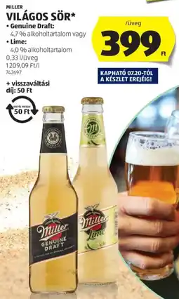 ALDI Miller Világos sör ajánlat
