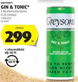 ALDI Greyson's Gin & Tonic ajánlat