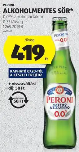 ALDI Peroni alkoholmentes sör ajánlat