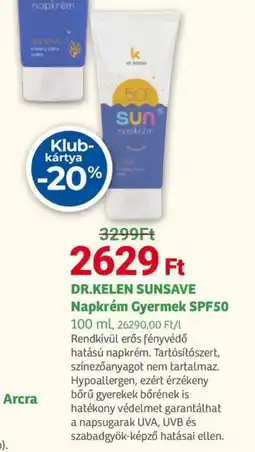 Herbaház DR.KELEN SUNSAVE Napkrém Gyermek SPF50 ajánlat