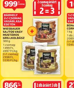 Auchan Wiesbauer Sajtos vagy Mustáros Grillkolbász ajánlat