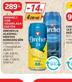 Auchan Dreher 24 alkoholmentes dobozos sör ajánlat