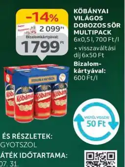 Auchan Kőbányai Világos Dobozos Sör Multipack ajánlat