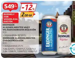 Auchan Erdinger Alkoholmentes vagy Világos Dobozos Búzasör ajánlat
