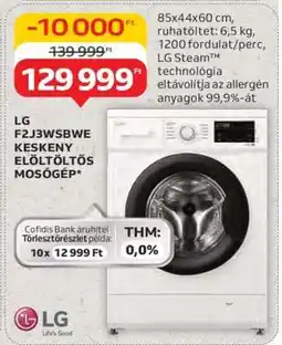 Auchan LG F2J3WSBWE Keskeny Elöltöltős Mosógép ajánlat