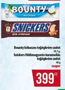 Coop Bounty kókuszos tejjégkrém szelet, Snickers földimogyorós-karamellás tejjégkrém szelet ajánlat