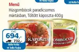 ÁRKLUB Menü Húsgombócok paradicsomos mártásban, Töltött káposzta ajánlat