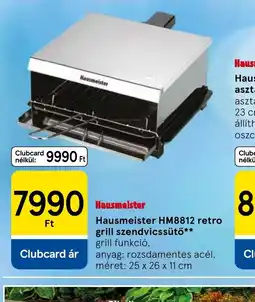 Tesco Hausmeister HM8812 retro grill szendvicssütő ajánlat