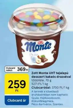 Tesco Zott Monte UHT tejalapú desszert kakaós drazséval ajánlat