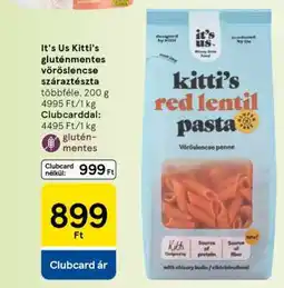 Tesco It's Us Kitti's gluténmentes vöröslencse száraz tészta ajánlat