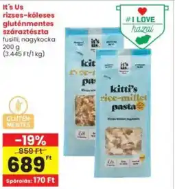 Interspar It's Us rizses-köleses gluténmentes száraztészta ajánlat
