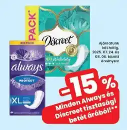 Interspar Always és Discreet tisztasági betét ajánlat