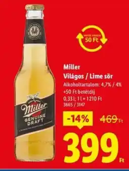 Lidl Miller Világos / Lime sör ajánlat