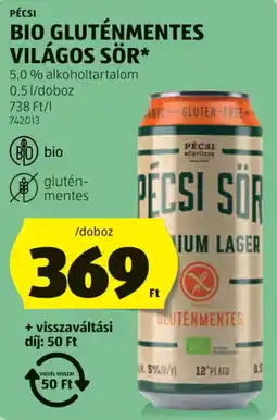 ALDI Pécsi Bio gluténmentes világos sör ajánlat