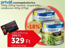 PRIVÁT Privát csemegekukorica ajánlat