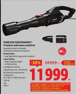 Lidl Parkside Performance Prémium elektromos lombfúvó ajánlat