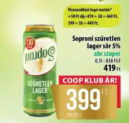 Coop Soproni szűretlen lager sör 5% ajánlat