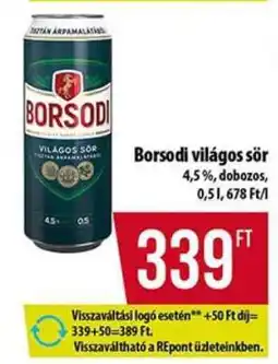 Coop BORSODI Világos sör ajánlat