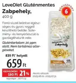 Pingvin Patika LoveDiet Gluténmentes Zabpehely ajánlat