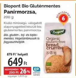 Pingvin Patika Biopont Bio Gluténmentes Panírmorzsa ajánlat