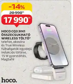 Auchan Hoco CQ3 3in1 összecsukható wireless töltő ajánlat