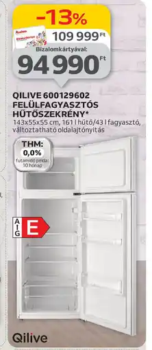 Auchan Qilive 600129602 felülfagyasztós hűtőszekrény ajánlat