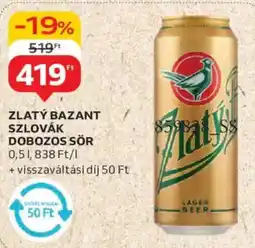 Auchan Zlatý Bazant Szlovák dobozos sör ajánlat