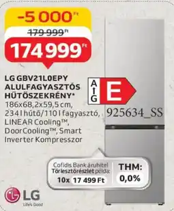 Auchan LG GBV21LOEPY alulfagyasztós hűtőszekrény ajánlat
