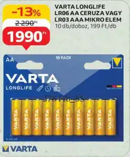 Auchan Varta longlife LR06 AA ceruza, LR03 AAA mikro elem ajánlat
