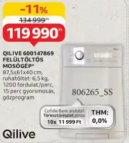 Auchan Qilive 600147869 felültöltős mosógép ajánlat